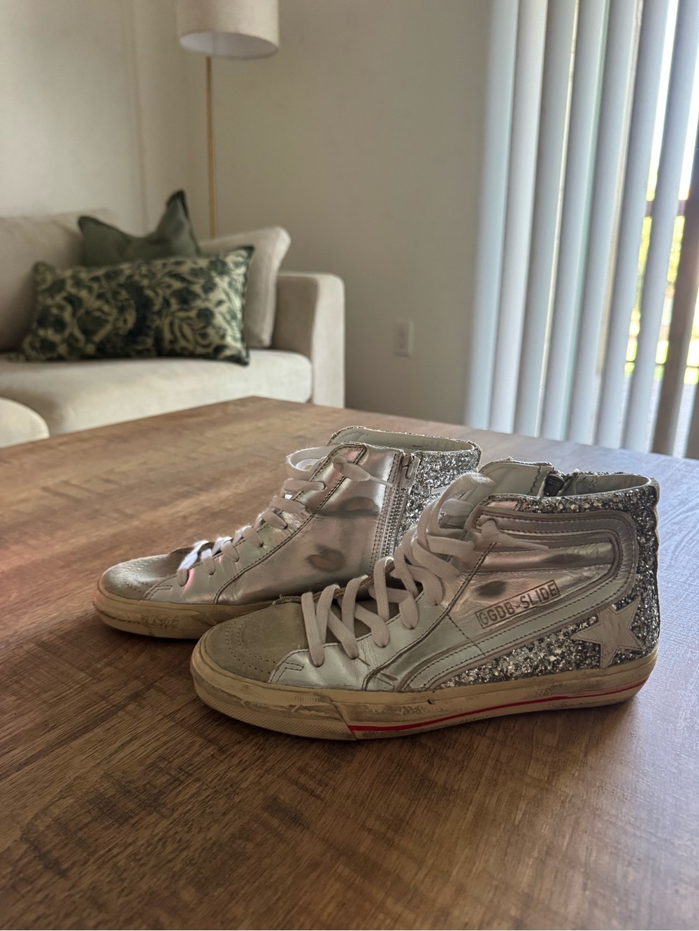 Golden Goose Silver Metallic & Glitter High-Top Sneakers